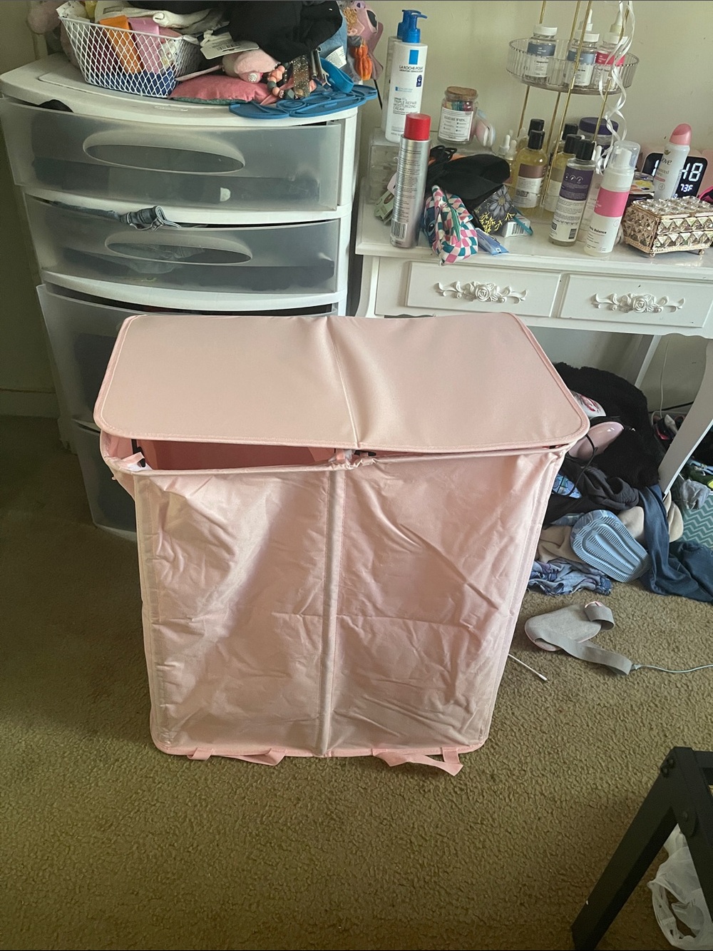 Pink Foldable Fabric Laundry Hamper - Compact Home Storage
